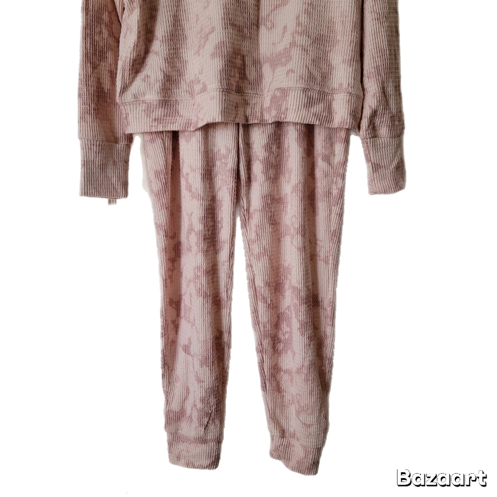 Pink Rose Pajama Set Womens L Large Pink Long Sleeve Top Pant Bottoms - Picture 3 of 9